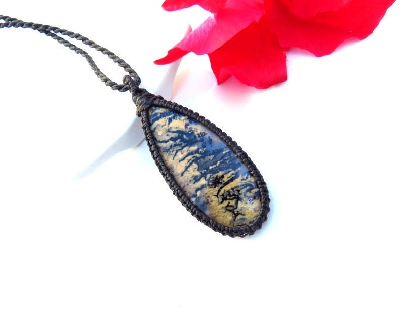 Mothers day gift ideas, Tiger Dendrite gemtone necklace, macrame necklace, gift ideas for the rock collector, crystal collector, zen seeker