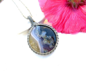 Purple Plume Agate gemstone necklace, macrame necklace, mothers day gift, purple moss agate, gift ideas for the rock collector, for her