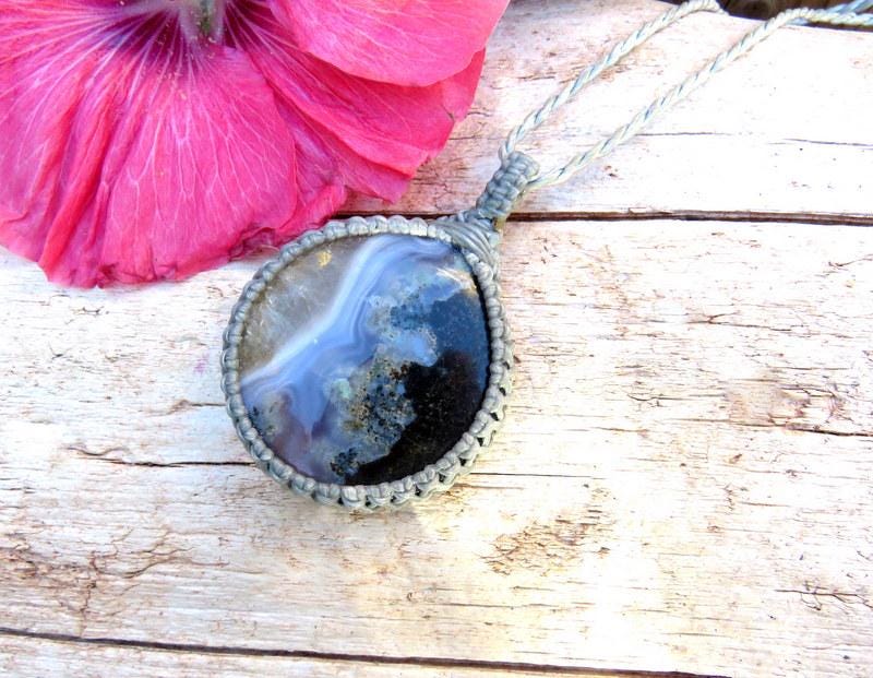 Purple Plume Agate gemstone necklace, macrame necklace, mothers day gift, purple moss agate, gift ideas for the rock collector, for her