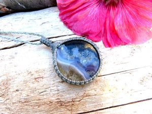 Purple Plume Agate gemstone necklace, macrame necklace, mothers day gift, purple moss agate, gift ideas for the rock collector, for her