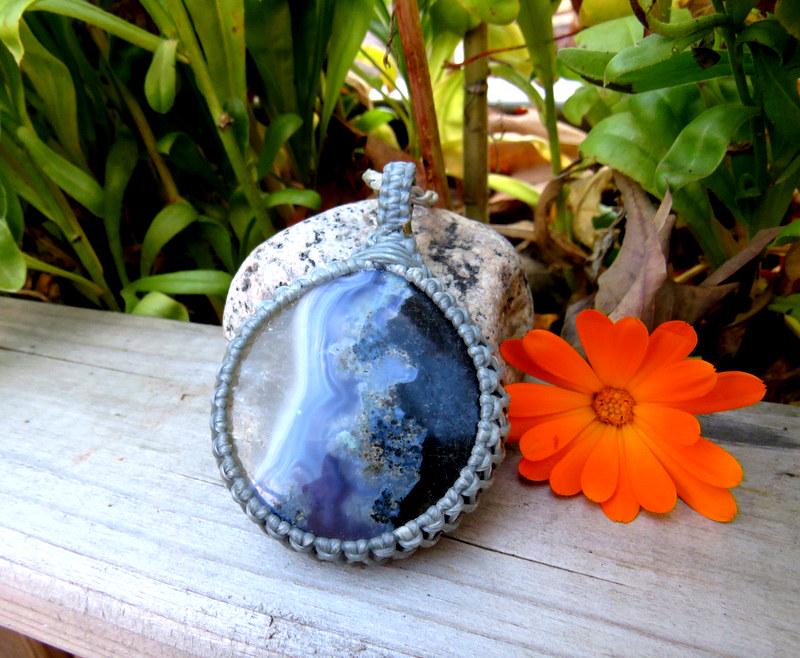 Purple Plume Agate gemstone necklace, macrame necklace