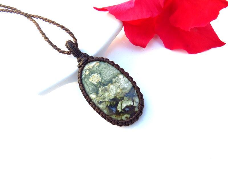 Rainforest Jasper macrame necklace, gemstone necklace
