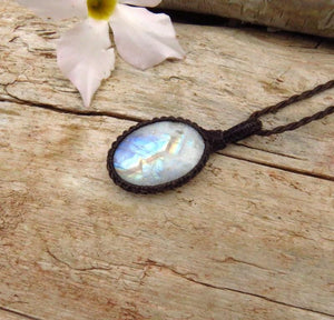 Rainbow moonstone necklace, moonstone jewelry, valentines day gift ideas for her, gift ideas for the boho beauty, macrame moonstone