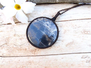 Black Moonstone necklace, Golden Shine Sunstone macrame necklace, healing sunstone pendant, sunstone jewelry, libra gemstone, libra gifts