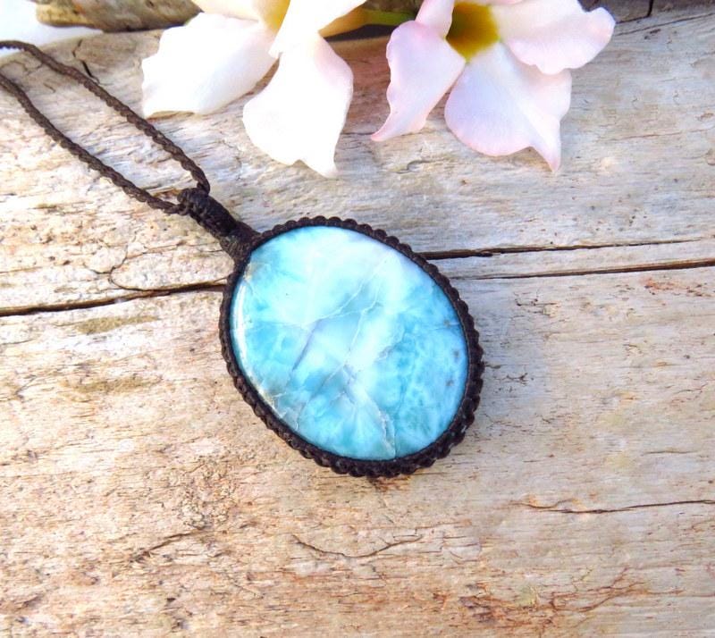 Valentines Day gift ideas for her, Larimar macrame necklace, luxury gifts, gift ideas for the boho beauty, etsy gemstone gifts