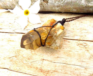 Kundalini Citrine crystal necklace, valentines day gift, raw citrine pendant necklace, citrine healing, macrame necklace, statement necklace