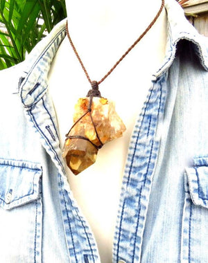 Kundalini Citrine crystal necklace, valentines day gift, raw citrine pendant necklace, citrine healing, macrame necklace, statement necklace