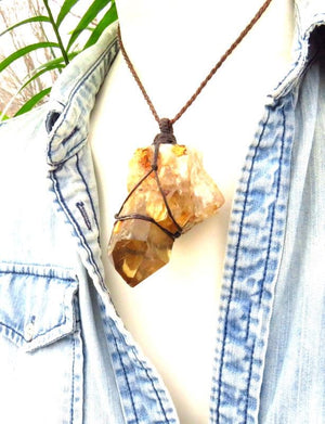 Kundalini Citrine crystal necklace, valentines day gift, raw citrine pendant necklace, citrine healing, macrame necklace, statement necklace