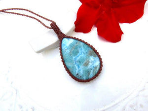 Top Quality Larimar macrame necklace, Larimar necklace, Larimar pendant, Summer accessories, Summer boho jewelry, Summer fashion