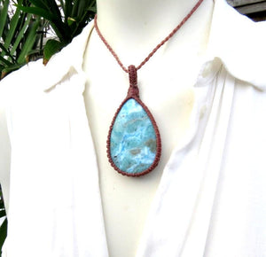 Top Quality Larimar macrame necklace, Larimar necklace, Larimar pendant, Summer accessories, Summer boho jewelry, Summer fashion