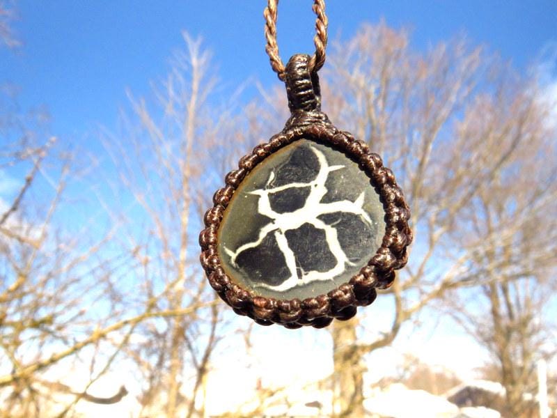 Septarian macrame necklace, septarian gemstone