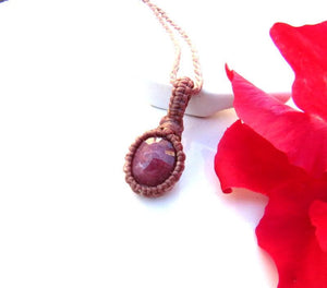 Faceted Ruby macrame necklace, chatoyant Ruby gemstone, gift ideas for Leo, zodiac Cancer gifts, july gift ideas, july birthstone jewelry