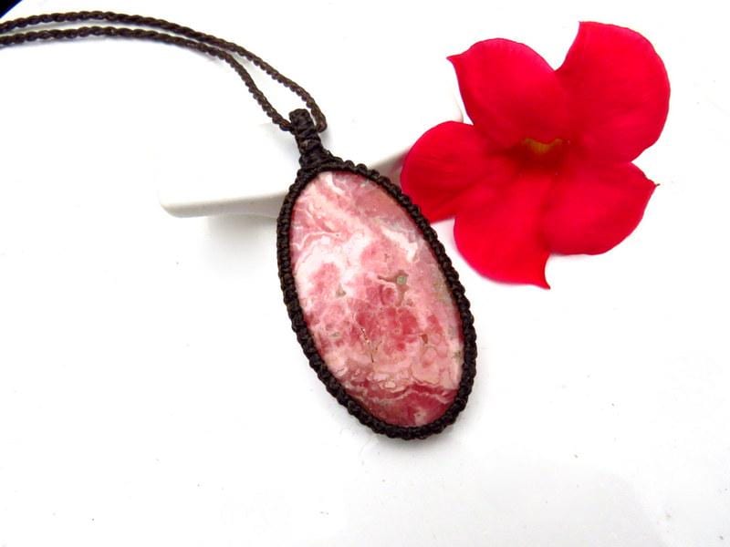 Rhodocrosite macrame necklace, heart chakra