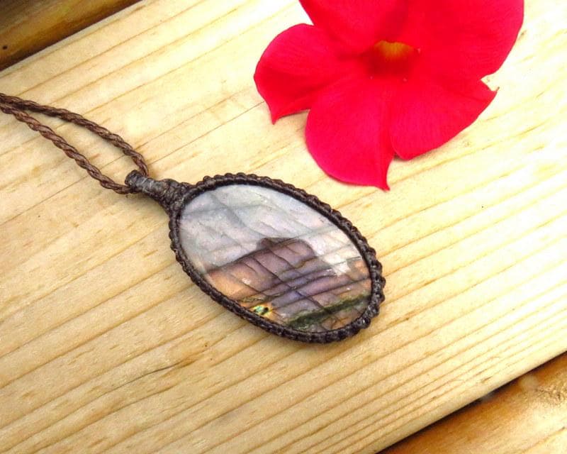 Purple Labradorite macrame necklace, gemstone necklace