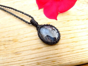 Mother's day gift for her, Dendrite Opal gemstone necklace, moss opal, macrame necklace, macrame jewelry, for mom, merlinite gemstone