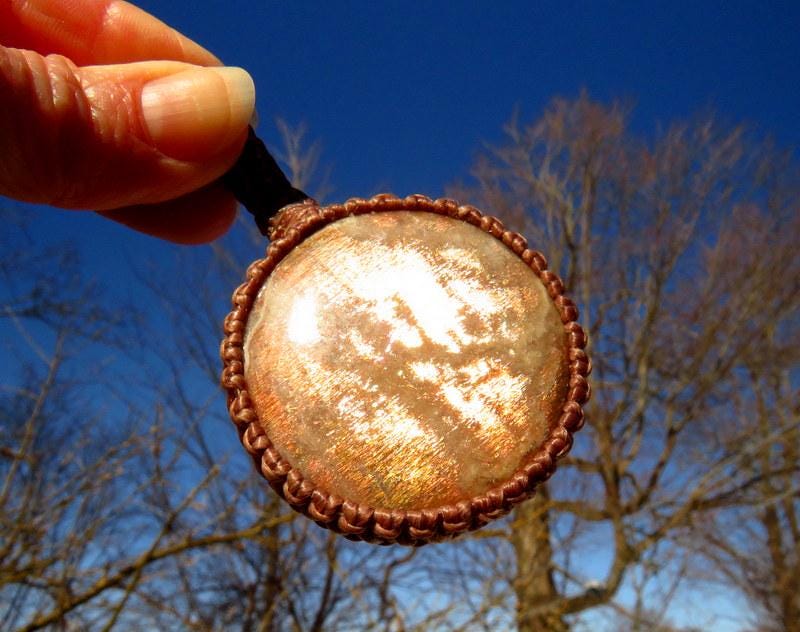 Sunstone necklace, macrame necklace