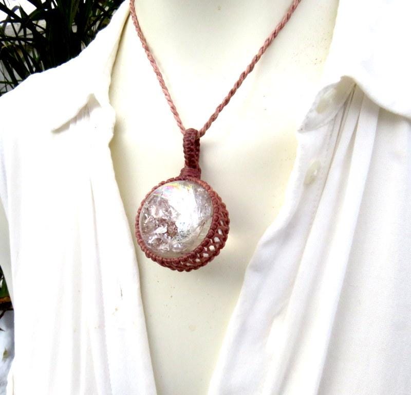 Quartz sphere crystal necklace spiritual healing necklace quartz crystal ball valentines day gift macrame necklace gypsy style jewelry