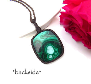 Malachite macrame necklace, statement gemstone necklace, macrame jewelry, malachite protection talisman, gift ideas for her, green gemstone