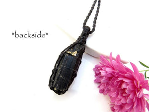 Black Tourmaline crystal macrame necklace, tourmaline crystal, gift ideas for the crystal collector, handmade gifts, self gifts, for her