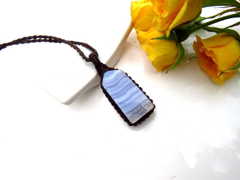 Blue Lace Agate macrame necklace, gemstone necklace