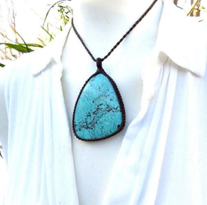 Cloud Mountain Turquoise macrame necklace, Hubei Turquoise jewelry, turquoise statement neckace, gift ideas for the boho beauty, for her