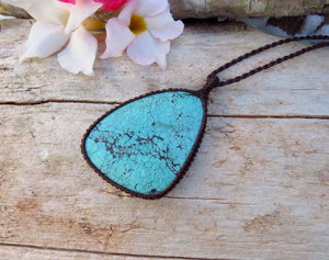 Cloud Mountain Turquoise macrame necklace, Hubei Turquoise jewelry, turquoise statement neckace, gift ideas for the boho beauty, for her