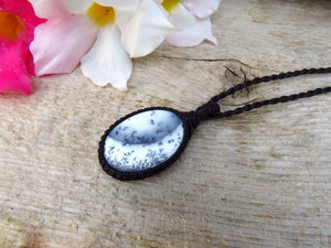 Mothers Day gift idea, Dendrite Opal necklace, moss opal, merlinite jewelry, macrame necklace, macrame jewelry, gift ideas for grandma