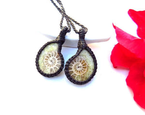 Ammonite necklace set, ammonite jewelry, ammonite pendant, ammonite fossil, soulmate gift, soulsister gift, best friend gift, father gift