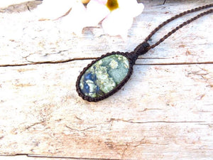 Rainforest Jasper macrame necklace, gemstone necklace, rhyolite necklace, jewelry gift ideas, for her, gift ideas for the earth lover