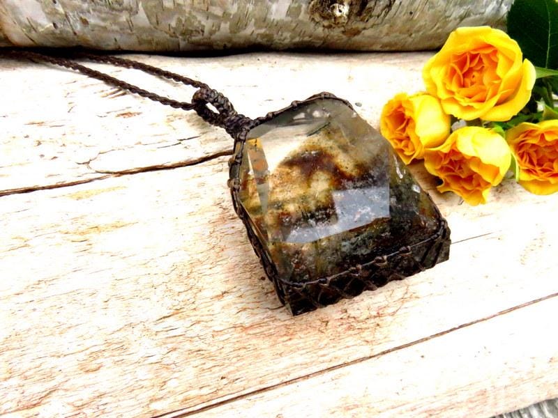 Shamanic Dream Quartz crystal necklace, gemstone necklace garden quartz jewelry