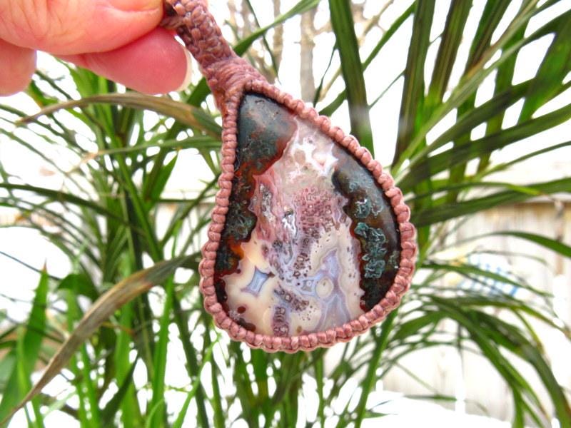 Rare Turkish Agate gemstone necklace, macrame necklace