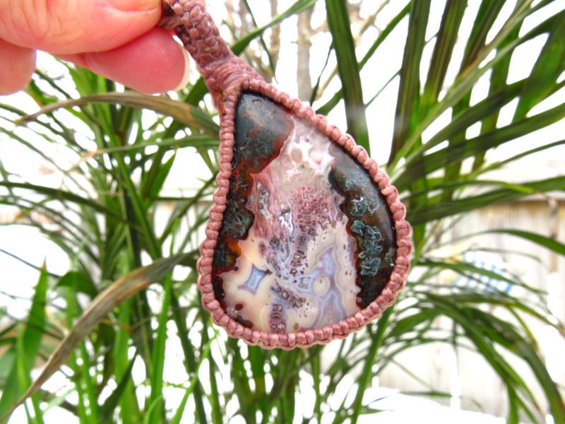 Rare Turkish Agate gemstone necklace, macrame necklace