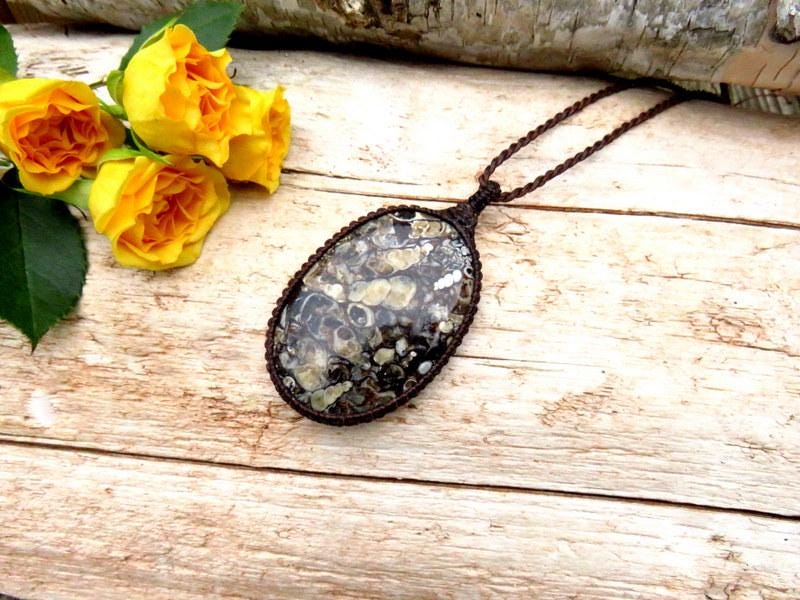 Turritella Fossil Agate necklace, fossil pendant necklace, gift ideas for the history lover, fossil lover, fathers day gift ideas, for him