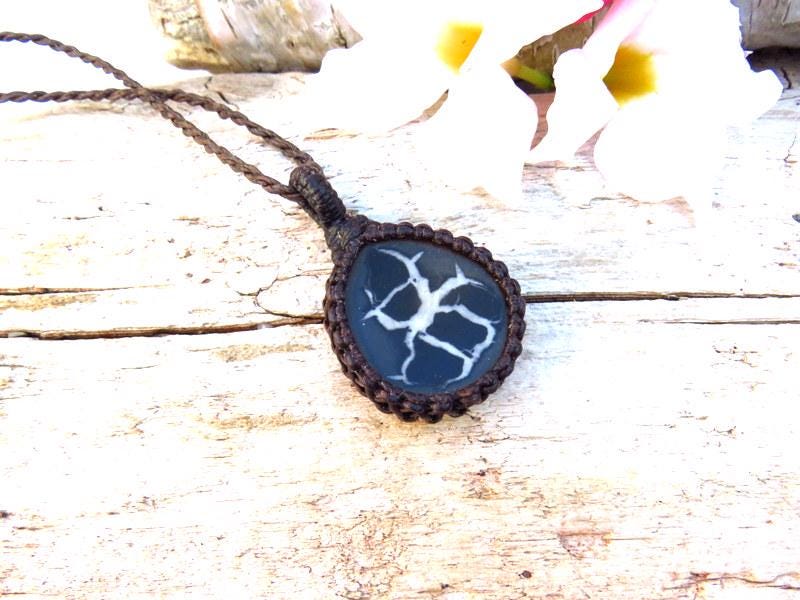 Septarian macrame necklace, septarian gemstone