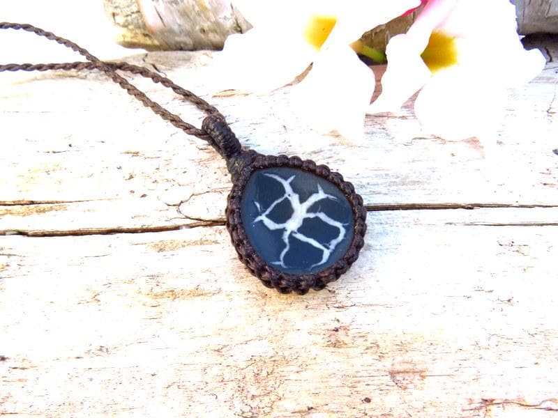 Septarian macrame necklace, septarian gemstone