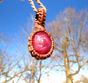 Faceted Ruby macrame necklace, chatoyant Ruby gemstone, gift ideas for Leo, zodiac Cancer gifts, july gift ideas, july birthstone jewelry