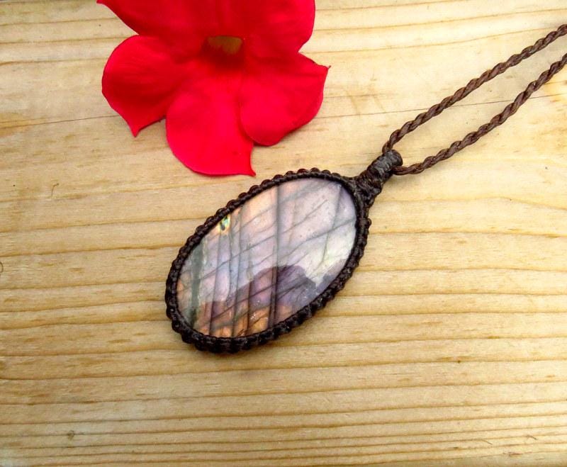 Purple Labradorite macrame necklace, gemstone necklace