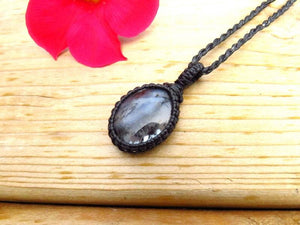 Mother's day gift for her, Dendrite Opal gemstone necklace, moss opal, macrame necklace, macrame jewelry, for mom, merlinite gemstone