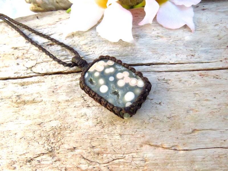 Ocean Jasper gemstone necklace, solar plexus healing