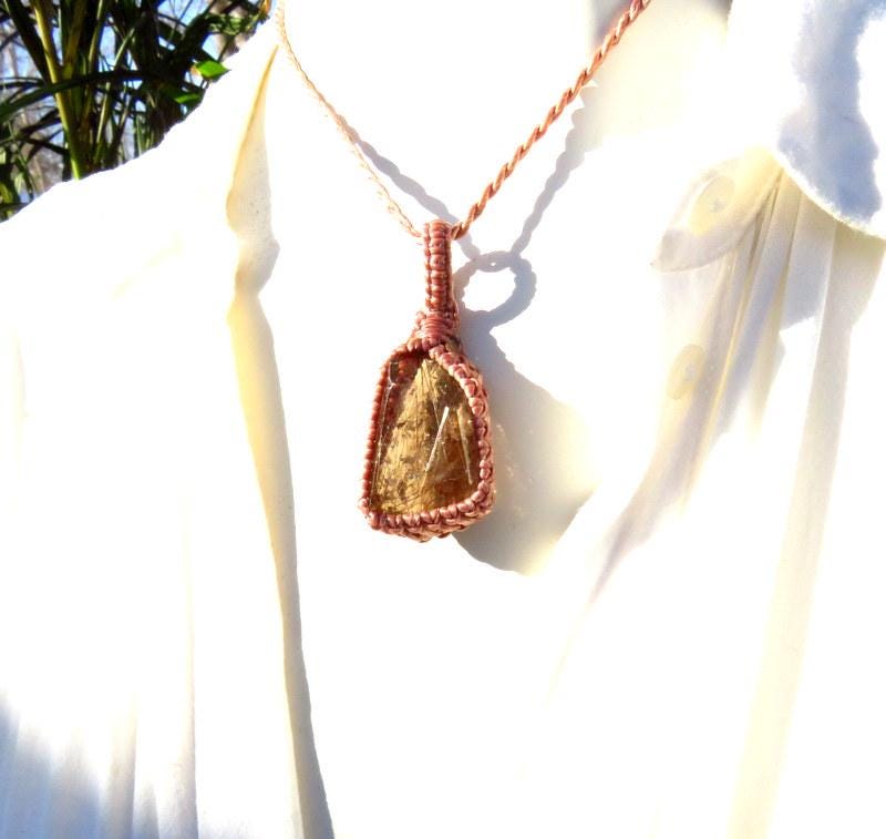Rutile Quartz maccrame necklace, red rutile quartz