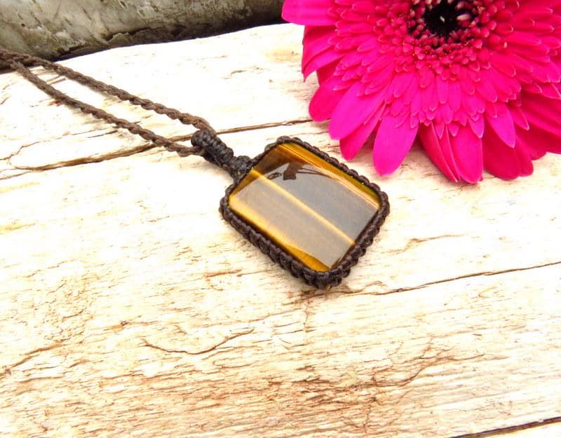 Golden Tiger Eye macrame necklace, gemstone necklace, gift ideas for him, for her, fathers day gift, chakra necklace, mothers day gift