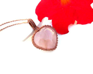 Rose Quartz heart macrame necklace, self-love gifts, compassion gifts, heart necklace, mothers day gift ideas, grandma gift, heart pendant