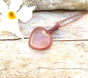 Rose Quartz heart macrame necklace, self-love gifts, compassion gifts, heart necklace, mothers day gift ideas, grandma gift, heart pendant