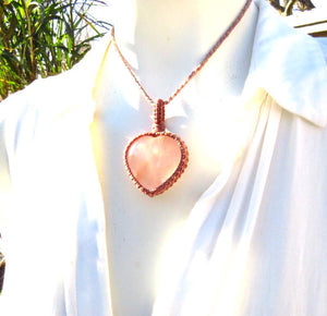 Rose Quartz heart macrame necklace, self-love gifts, compassion gifts, heart necklace, mothers day gift ideas, grandma gift, heart pendant