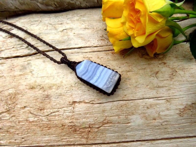 Blue Lace Agate macrame necklace, gemstone necklace