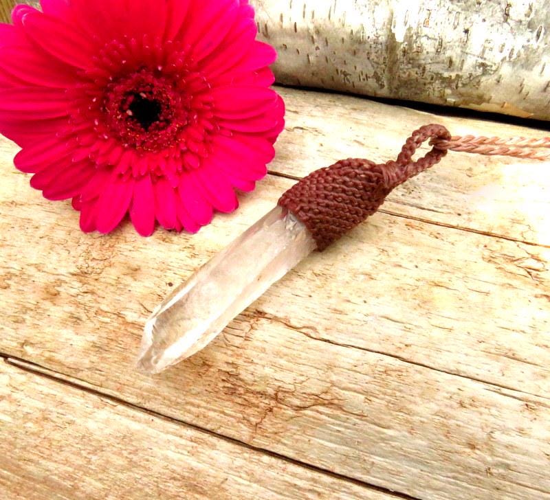 Lemurian Laser Quartz crystal macrame necklace, clear quartz crystal healing necklace