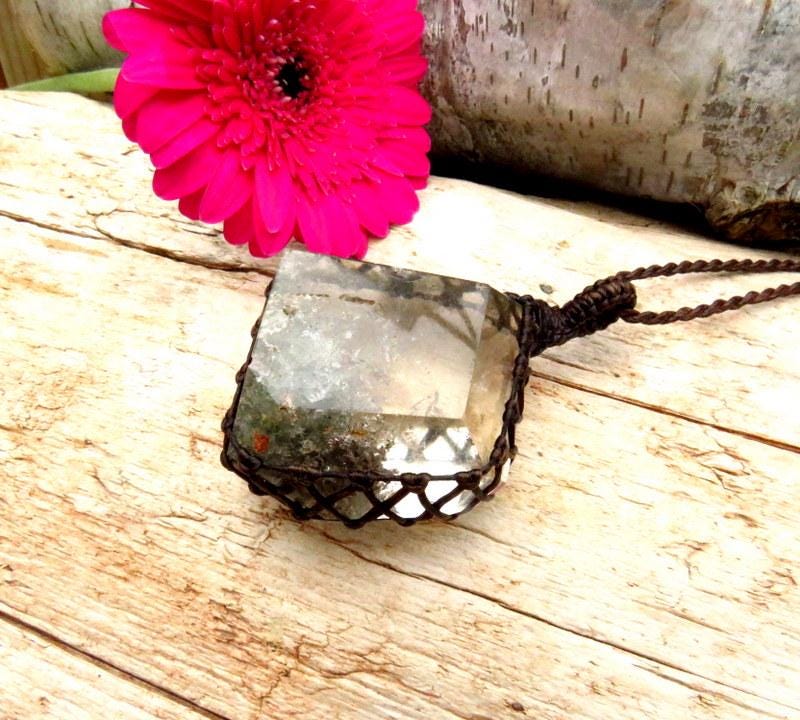 Shamanic Dream Quartz crystal necklace, macrame necklace