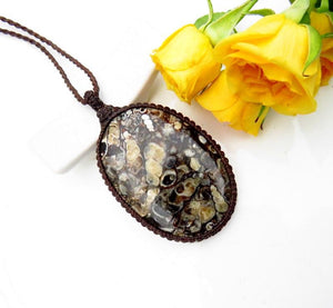 Turritella Fossil Agate necklace, fossil pendant necklace, gift ideas for the history lover, fossil lover, fathers day gift ideas, for him