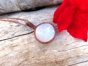 Selenite crystal necklace, gift ideas for the zen seeker, for the boho beauty, guardian angel necklace, goddess necklace, macrame necklace