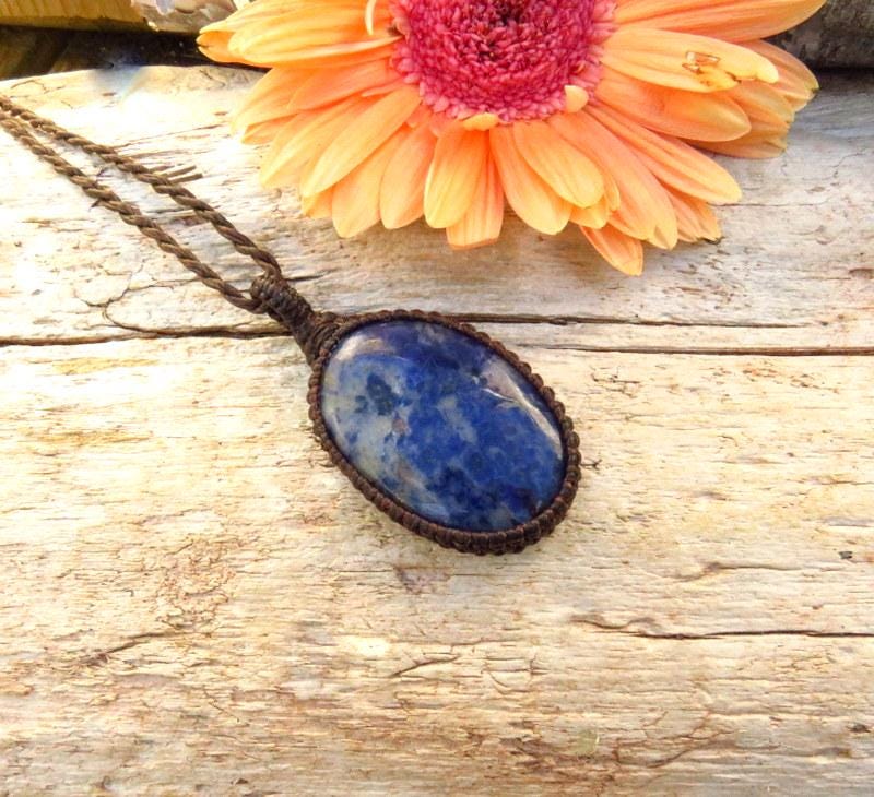 Sodalite gemstone necklace, macrame necklace